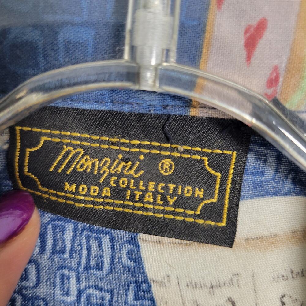 Monzini Collection From  Italy Mens Bue Bar Graphic Hawaiian Shirt Size XL 10325 - Picture 3 of 6